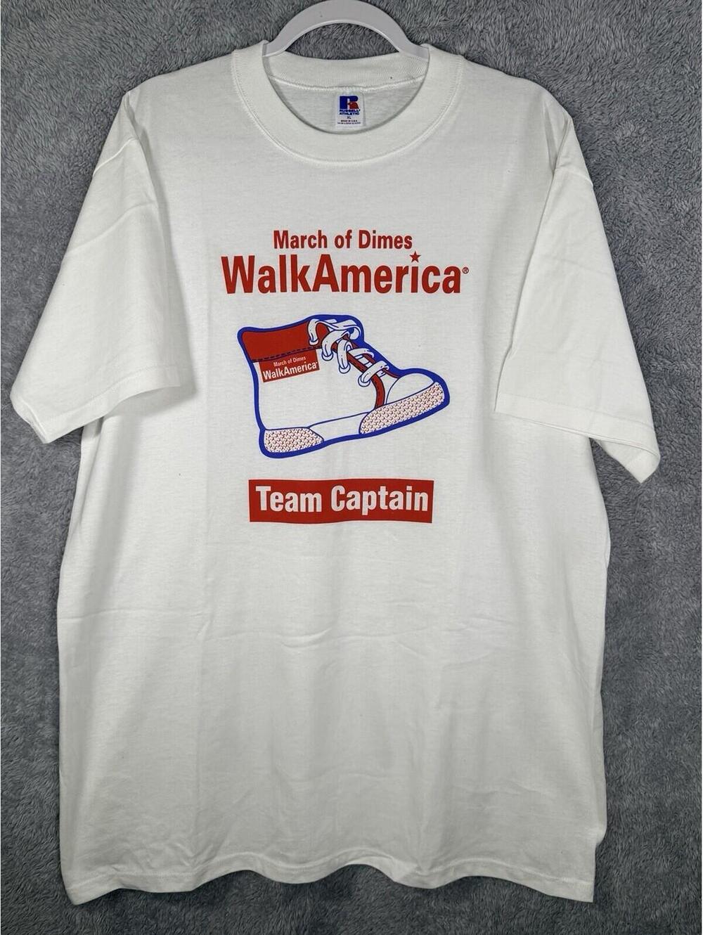Vintage March Of Dimes WalkAmerica Team Captain Shirt Russell Athletic Size XL